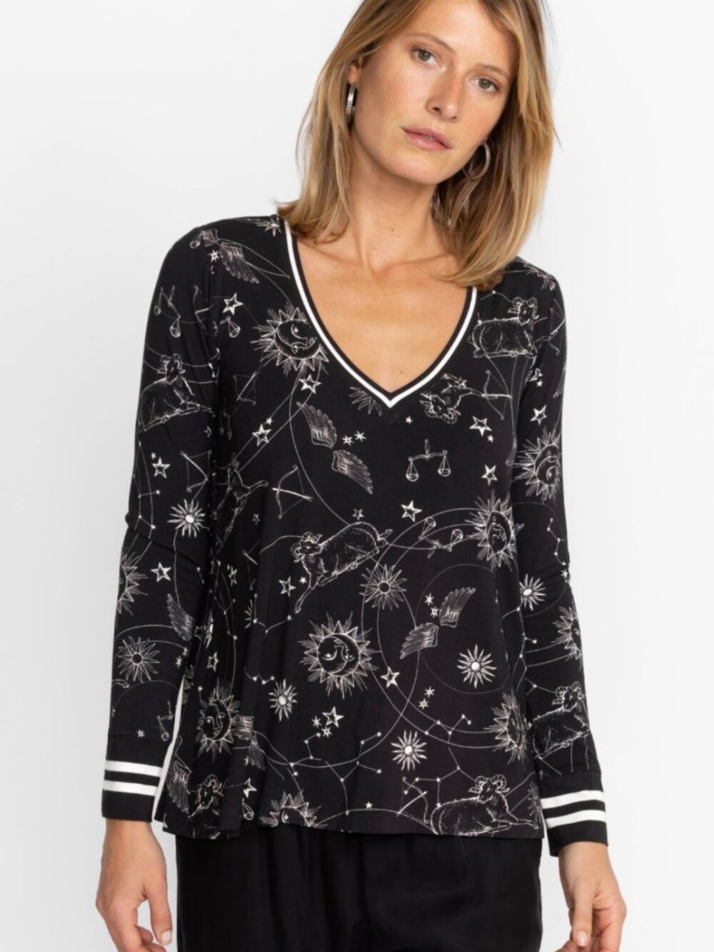 JOHNNY WAS JANIE FAVORITE LONG SLEEVE CELESTIAL PRINT TOP